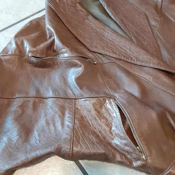 💥SALE💥 Vtg Miki  Martin Dolman Sleeve Brown Leather Batwing Aviator Jacket Med - Picture 8 of 17